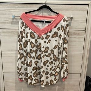 White Birch Pink, Brown, & Ivory Leopard Top